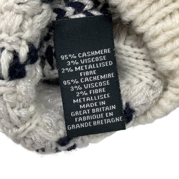 Chanel Ivory / Navy Blue Metallic Diamond Knit Cashmere Arm Warmers - Picture 4 of 6